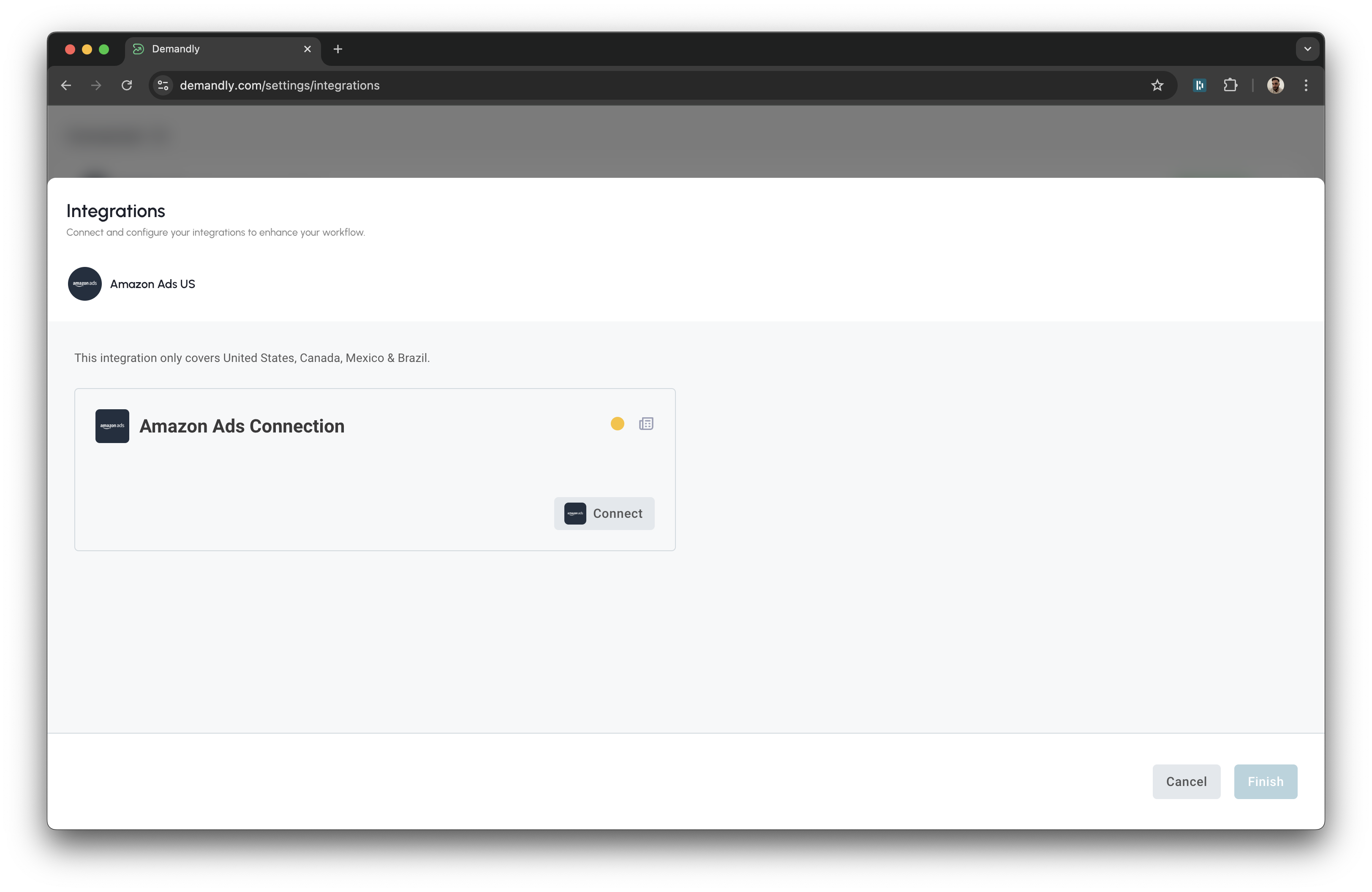 Amazon Ads integration tile in Demandly