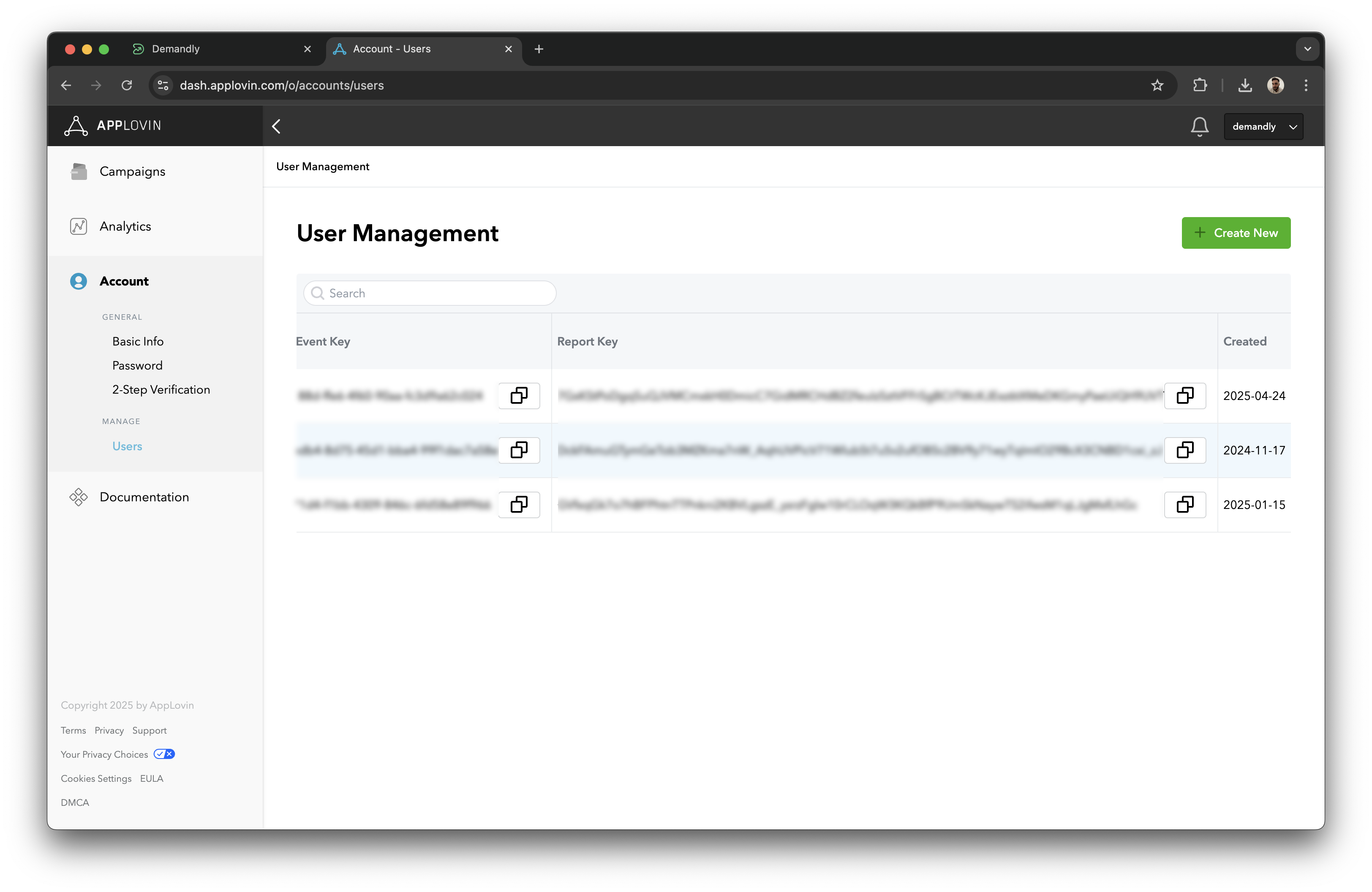AppLovin connection screen