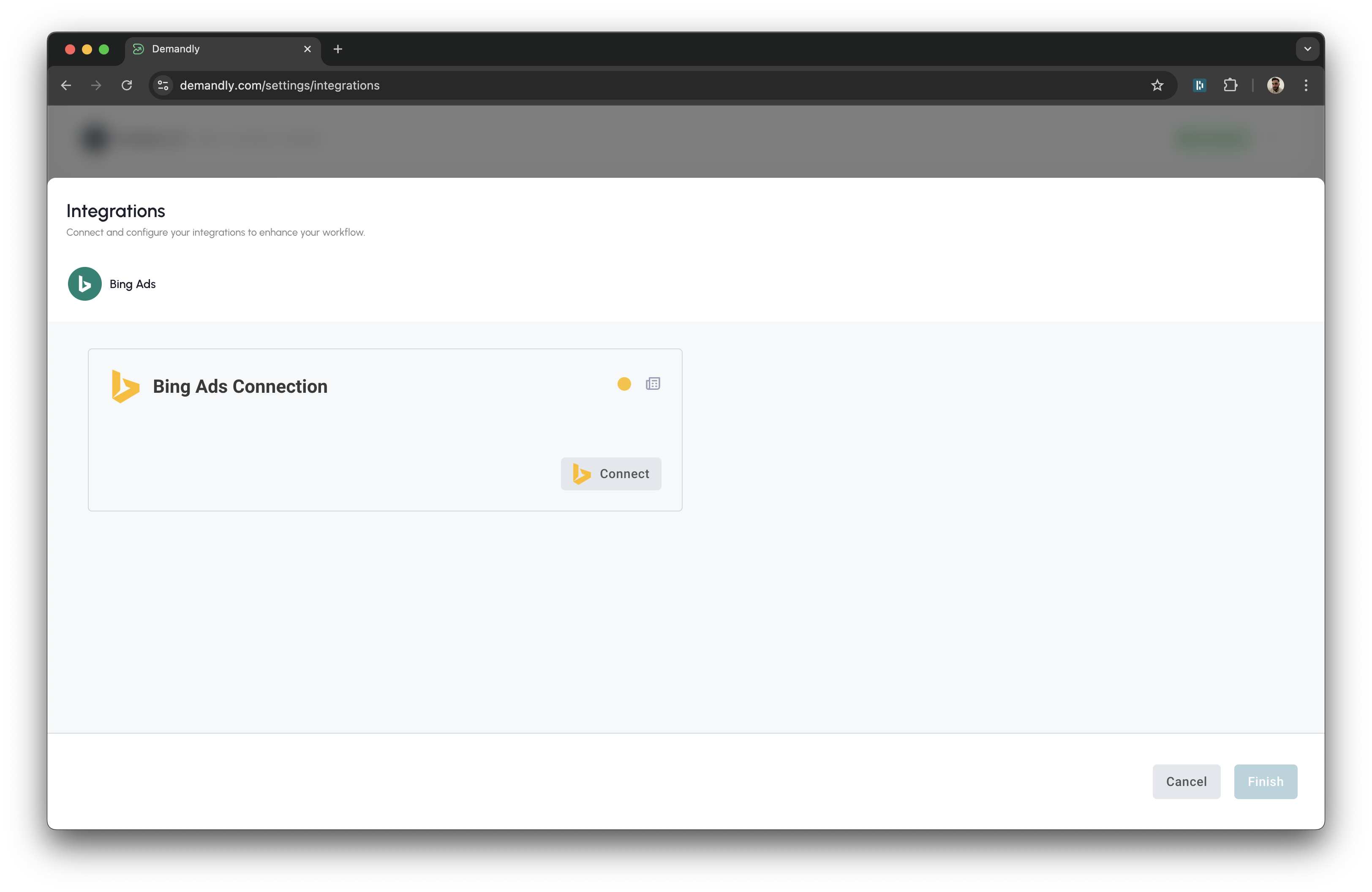 Bing Ads initialization screen