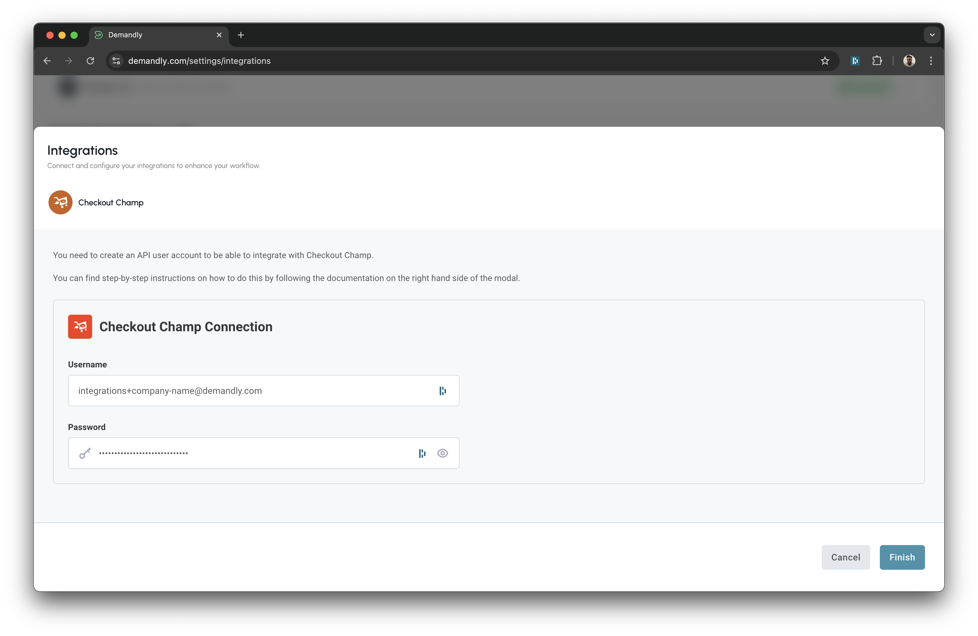 Checkout Champ connection screen
