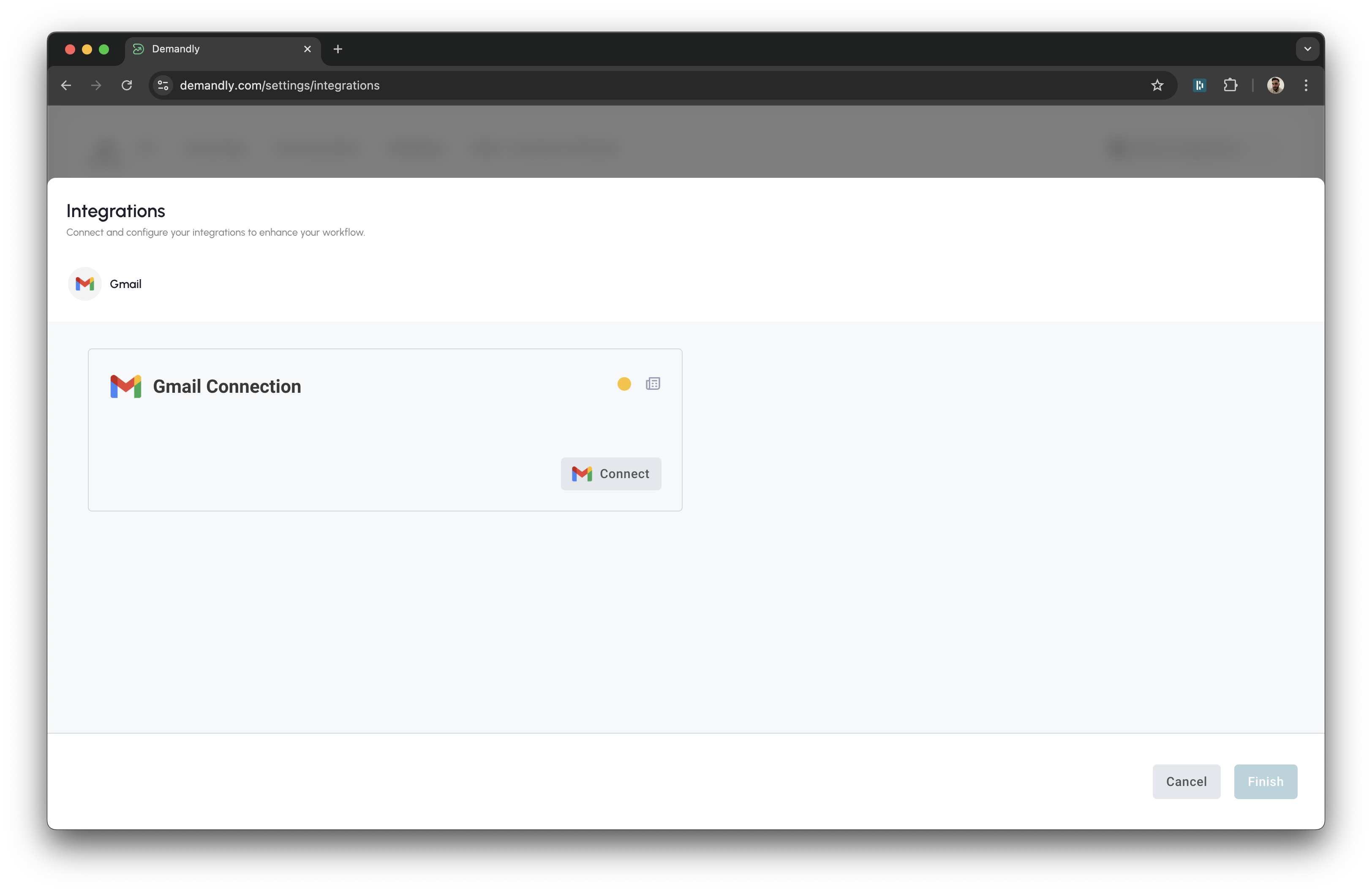 Gmail connection screen