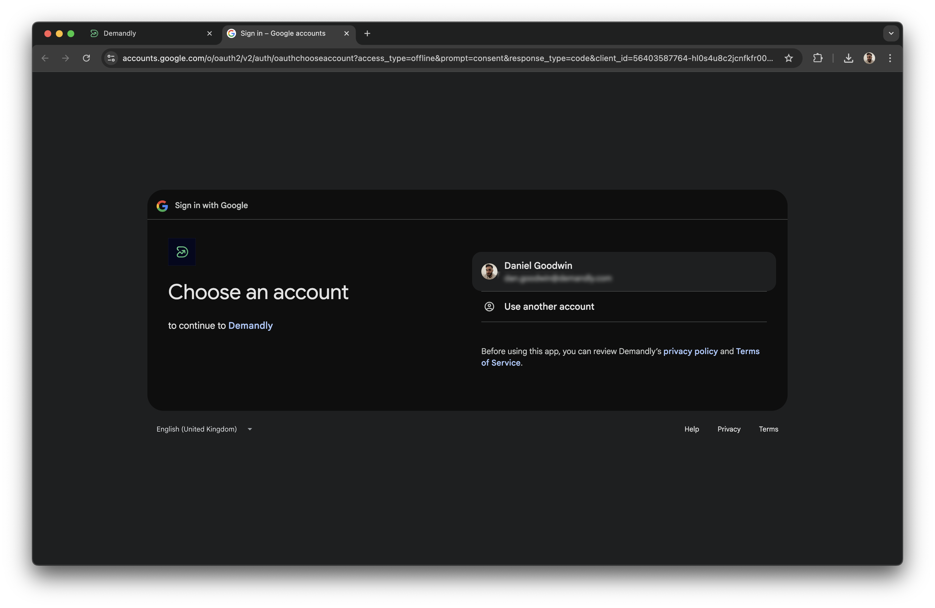 Google account selection