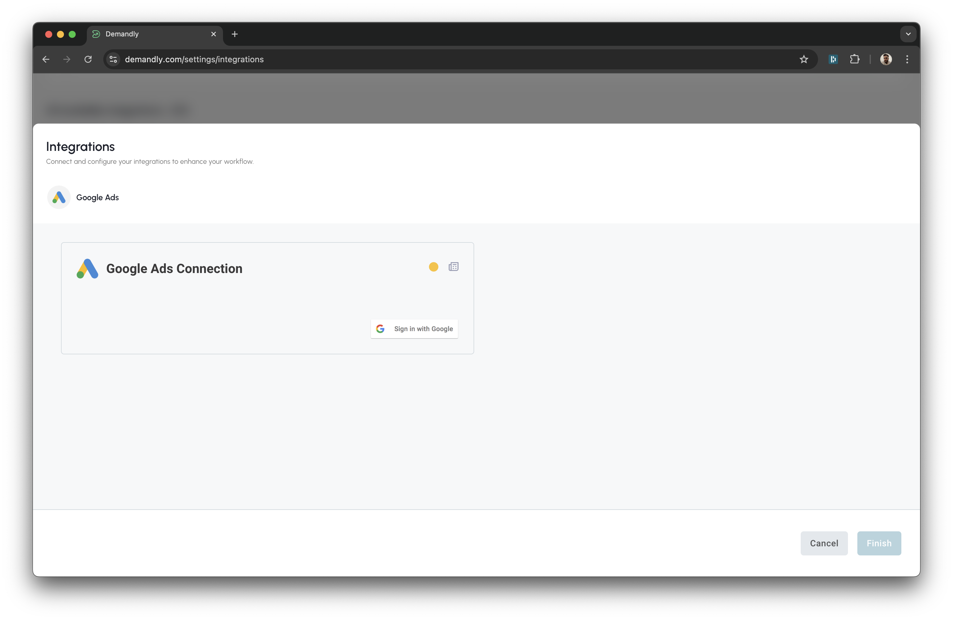 Google Ads connection screen