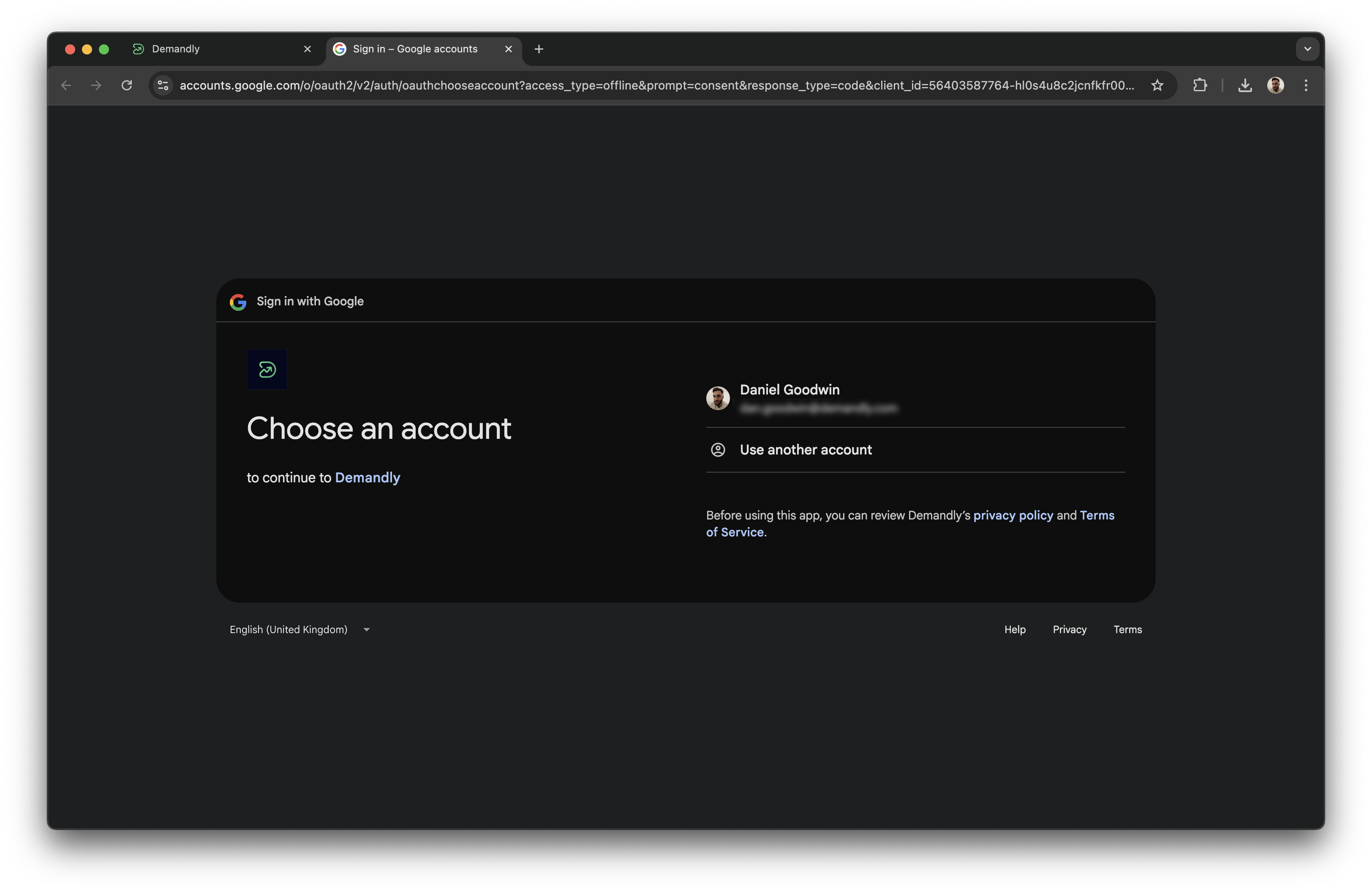 Google account selection