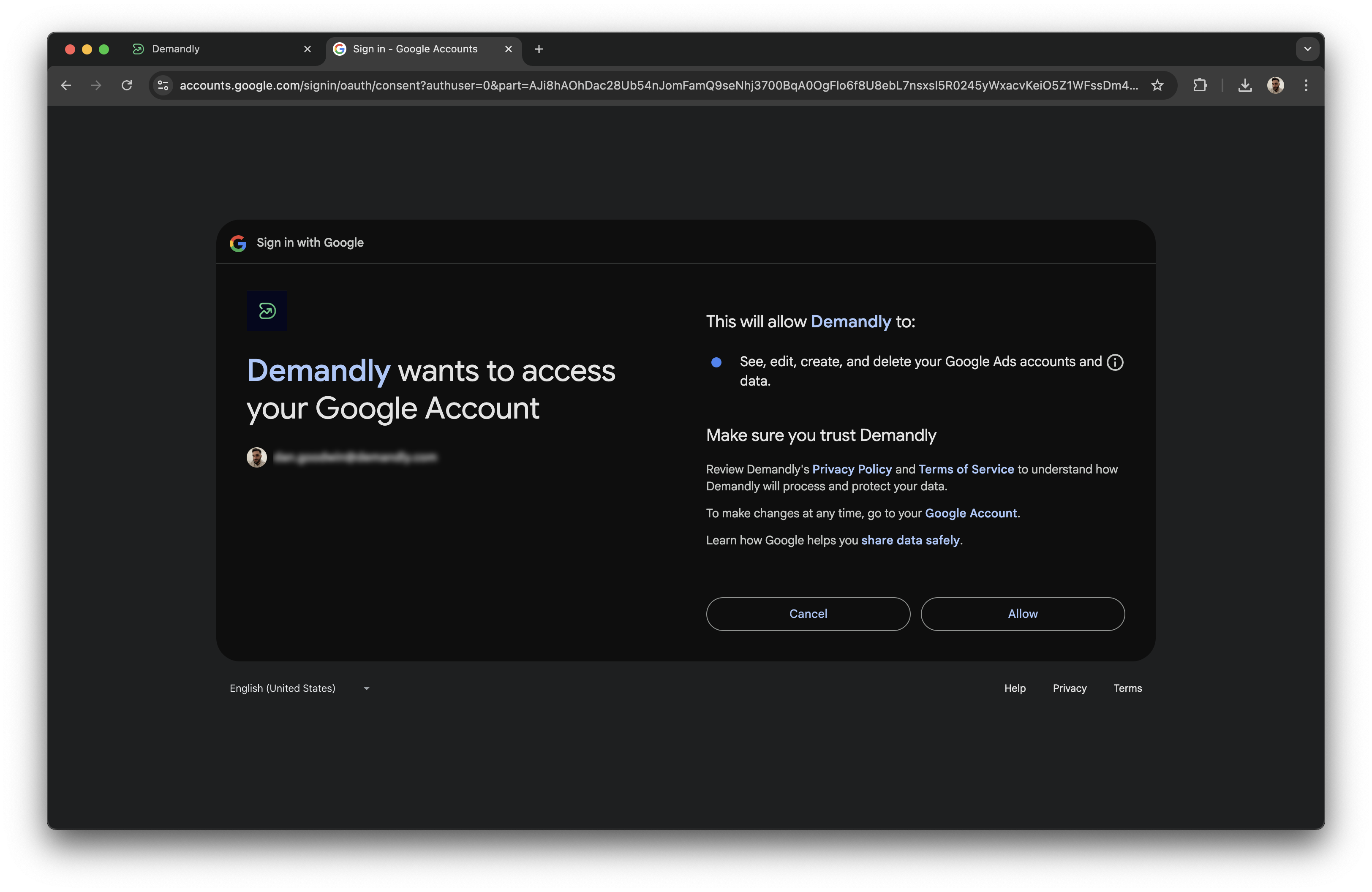 Google Ads permissions approval