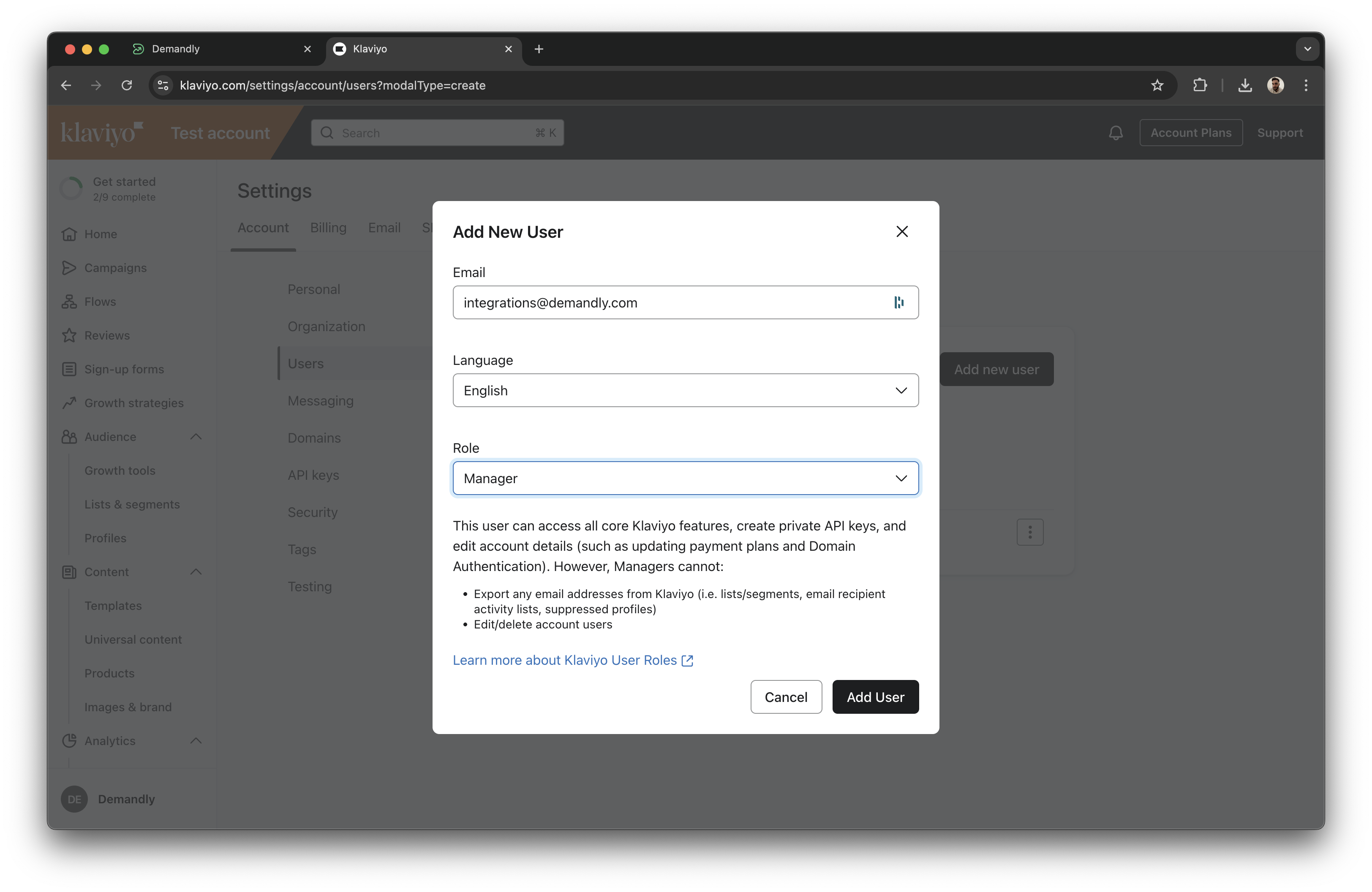 Klaviyo user details