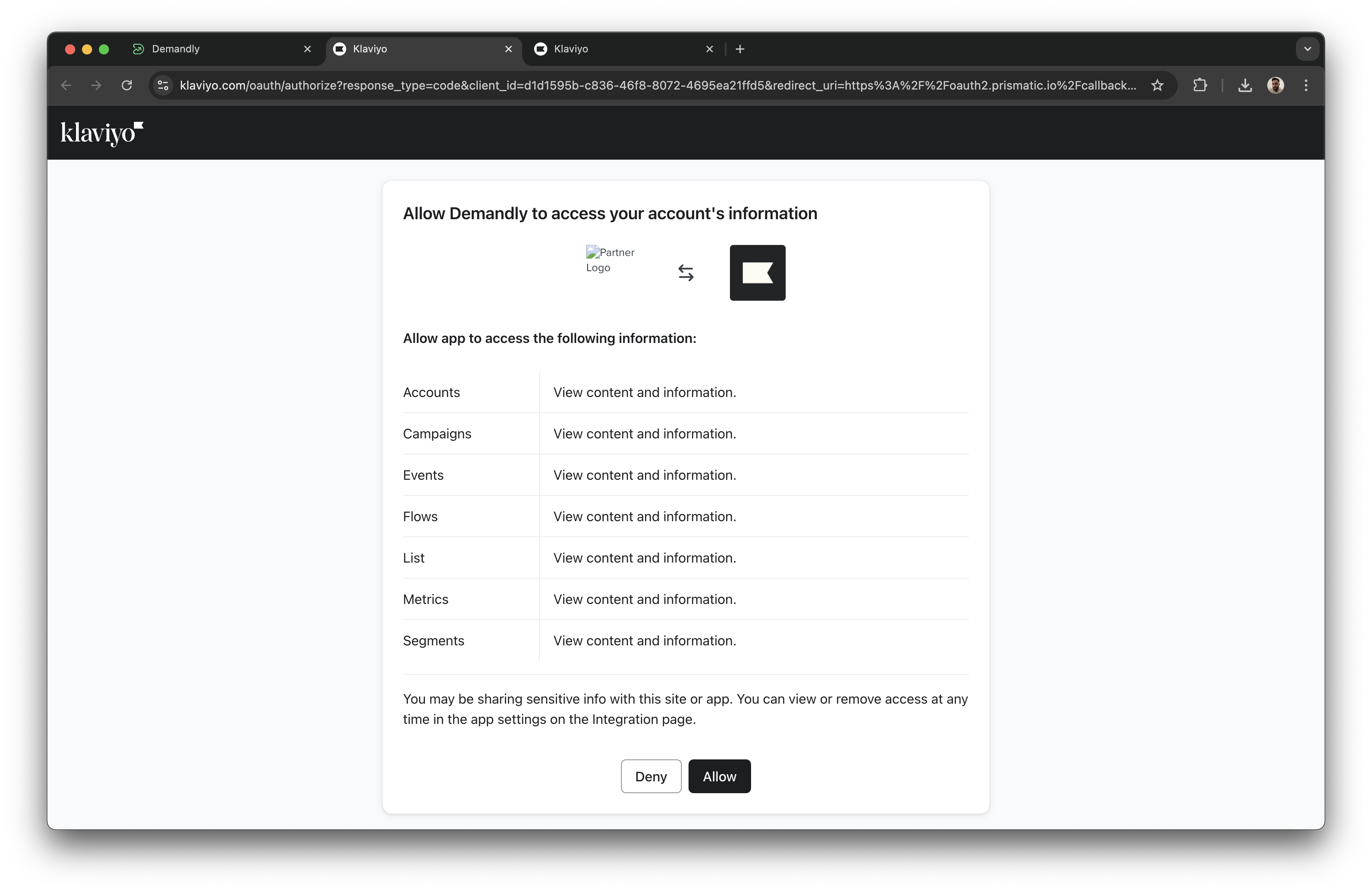 Klaviyo connection initiation