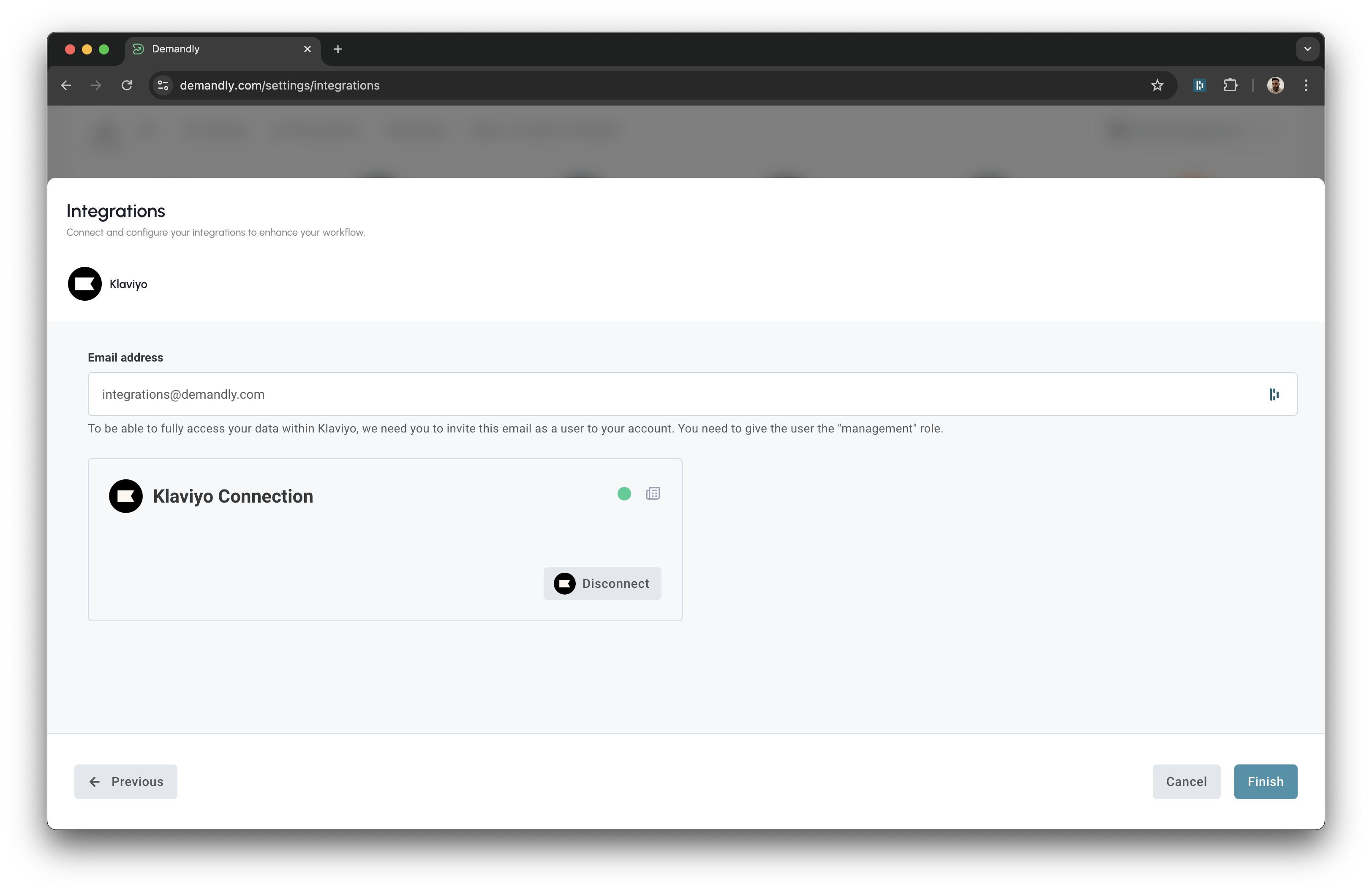 Klaviyo connection status