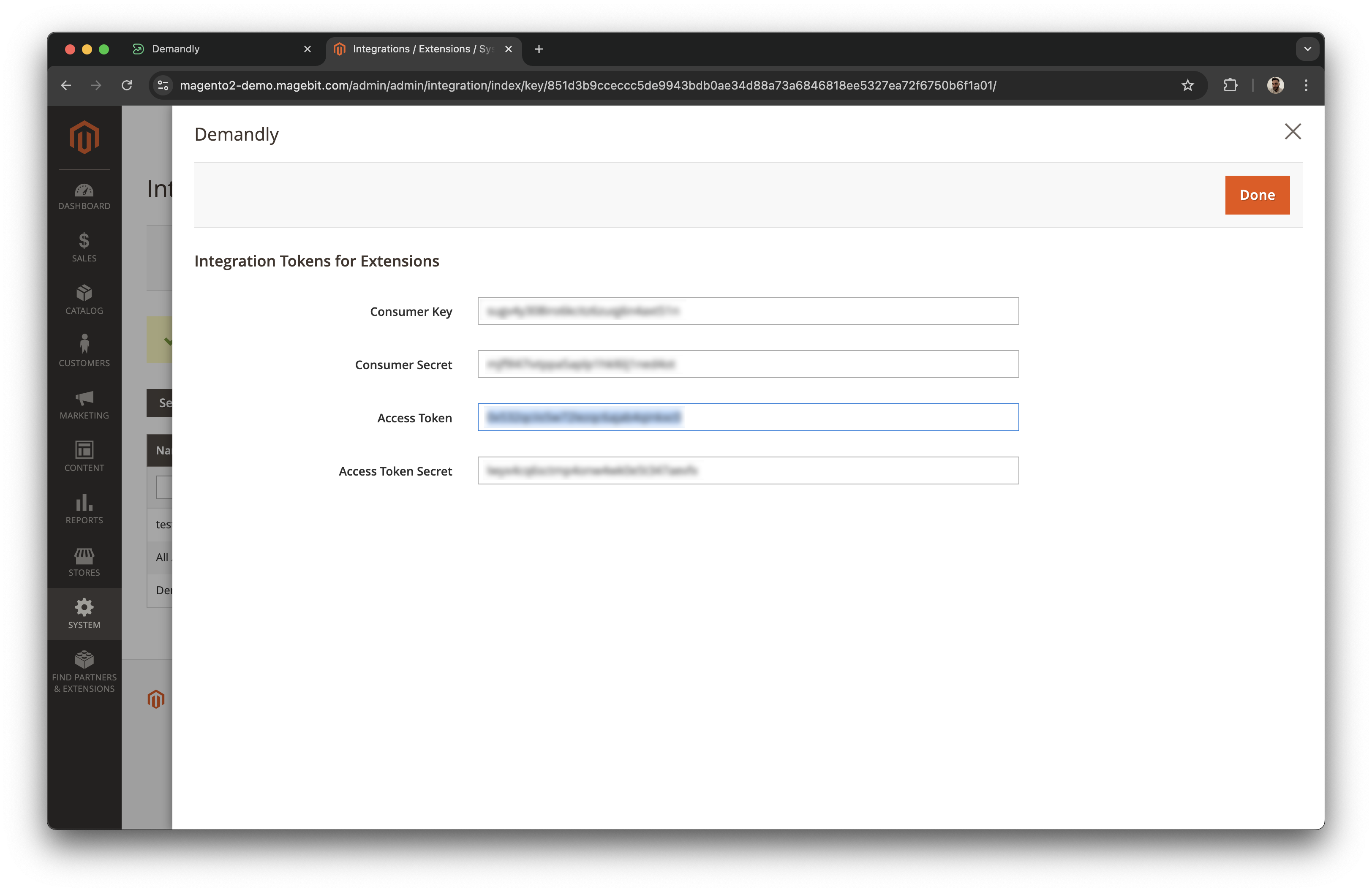 Magento access token setup