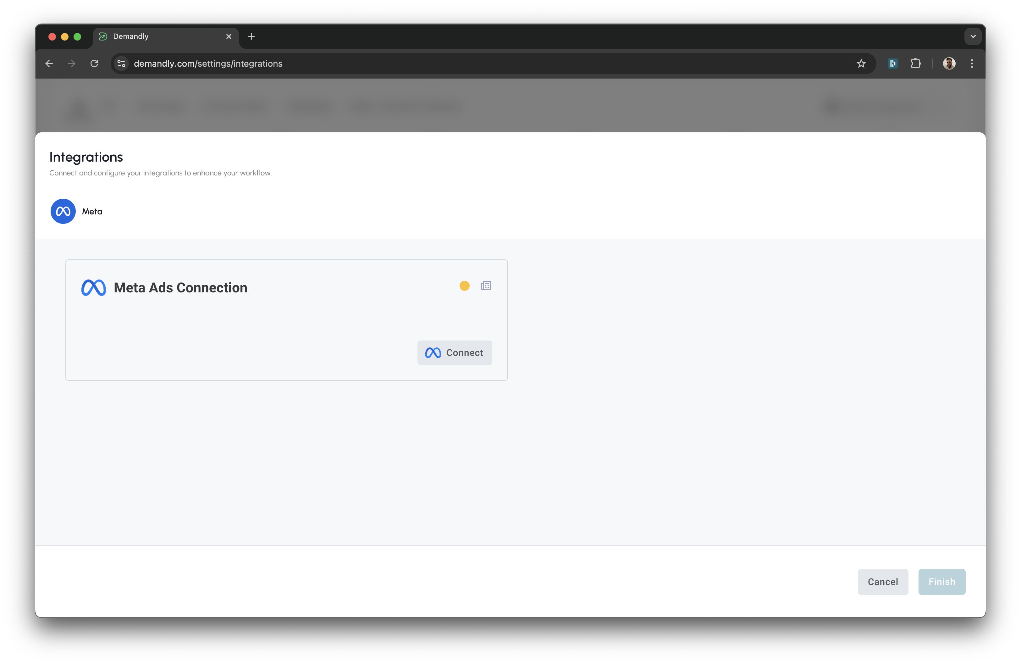 Meta connection screen