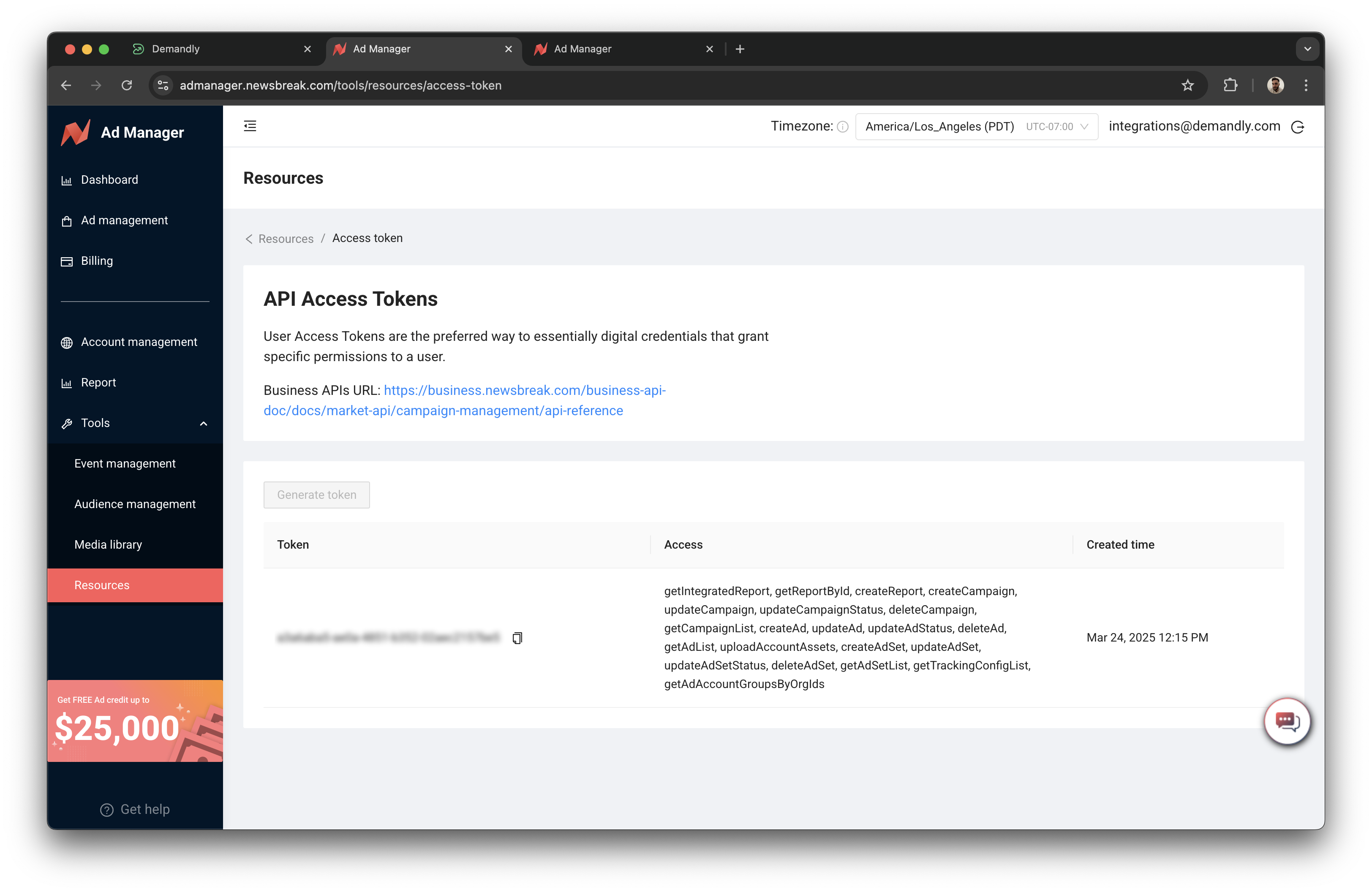 Newsbreak generate token