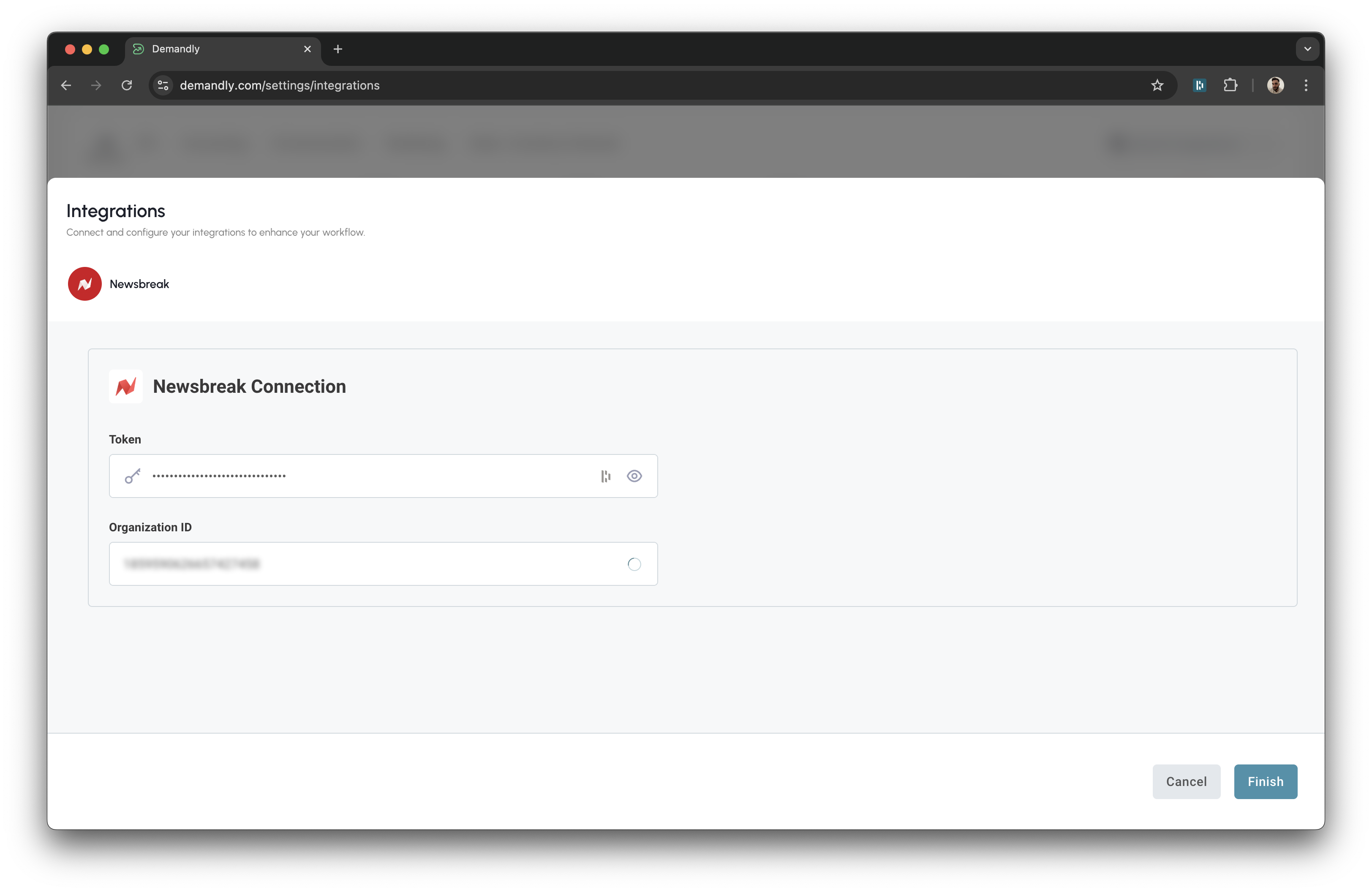 Newsbreak finish integration