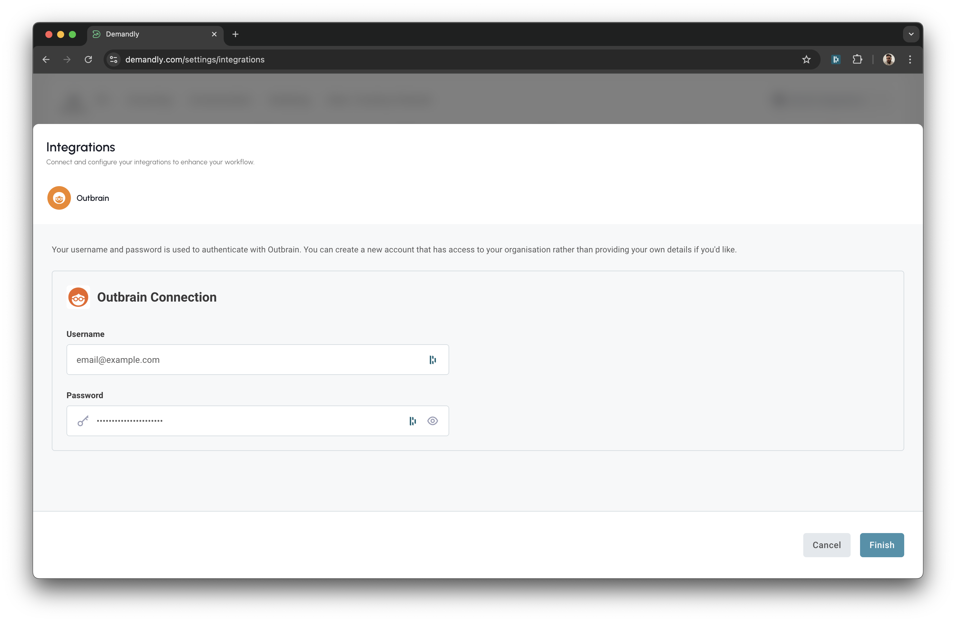 Outbrain credentials form