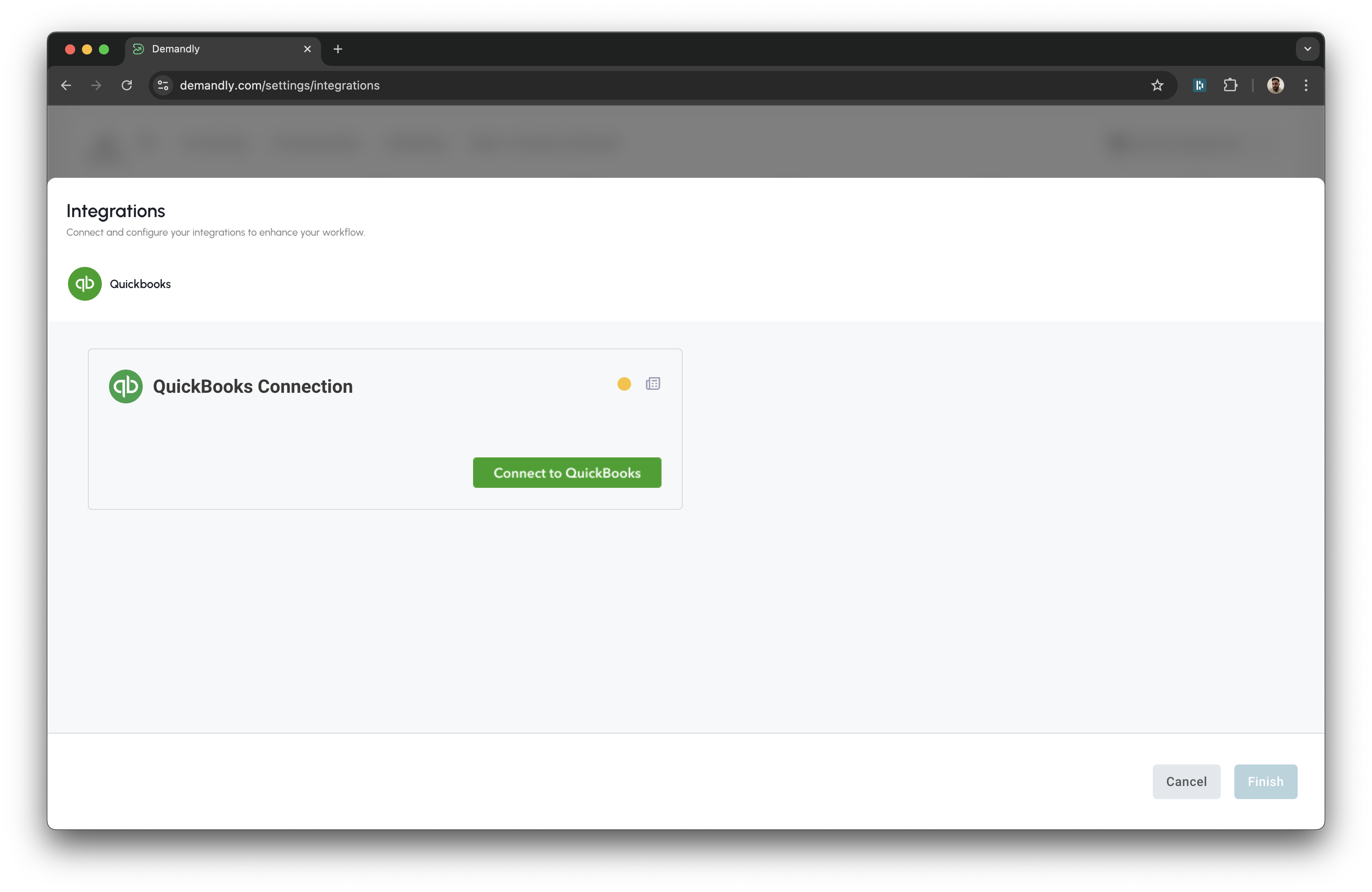 Quickbooks connection initiation