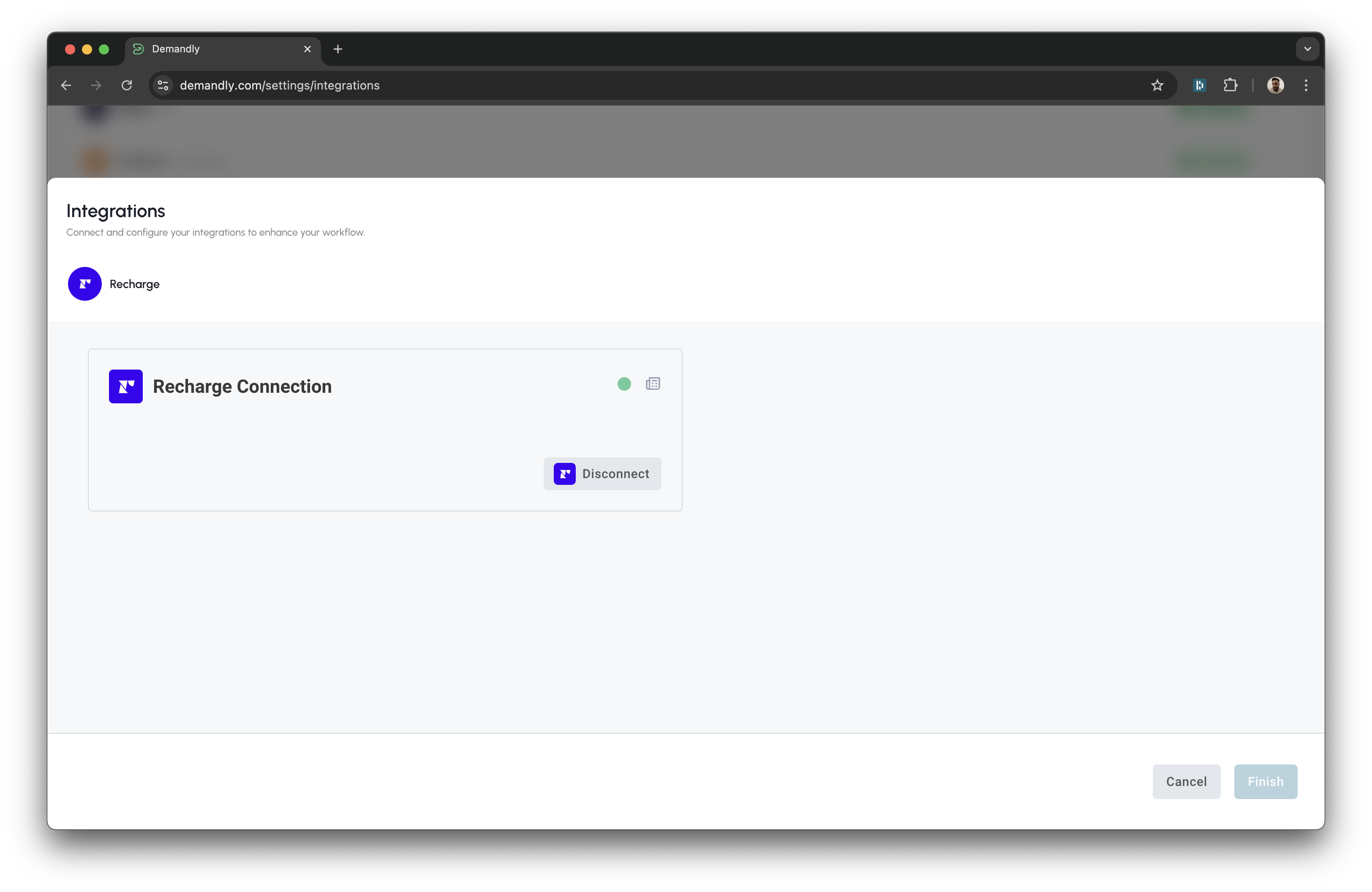 Recharge finish setup