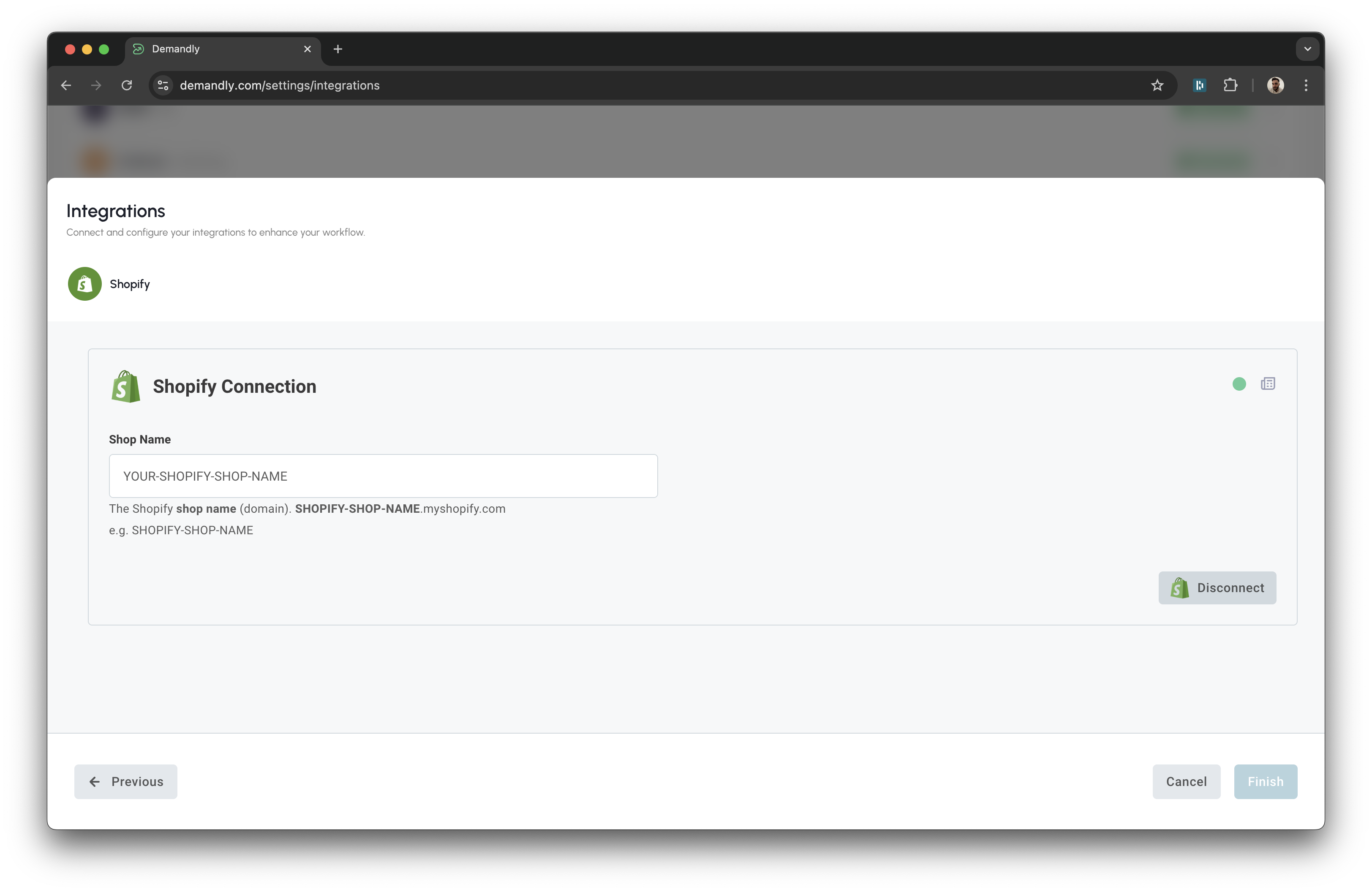 Shopify finish integration