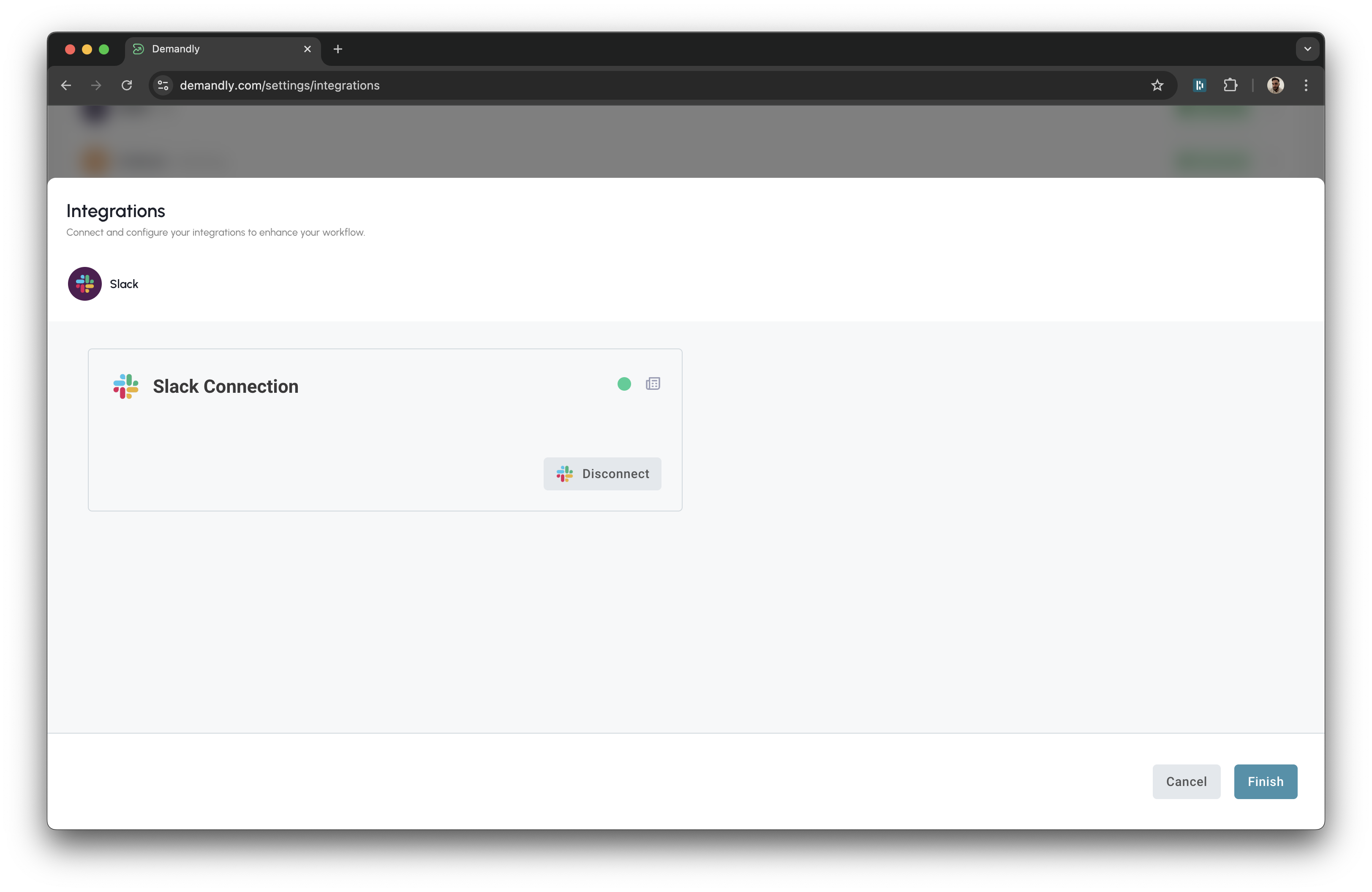 Slack finish integration