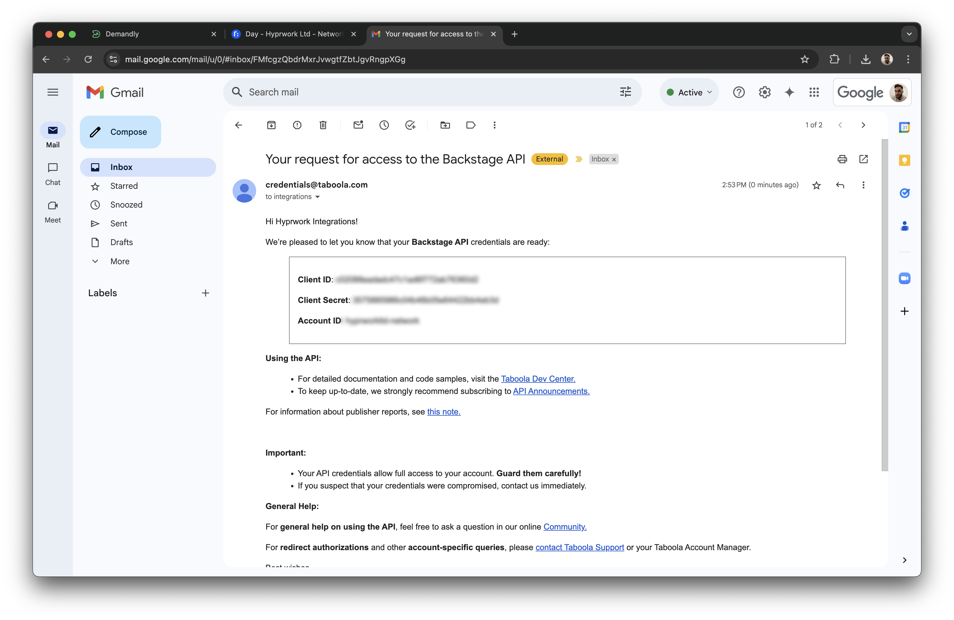 Taboola client ID input