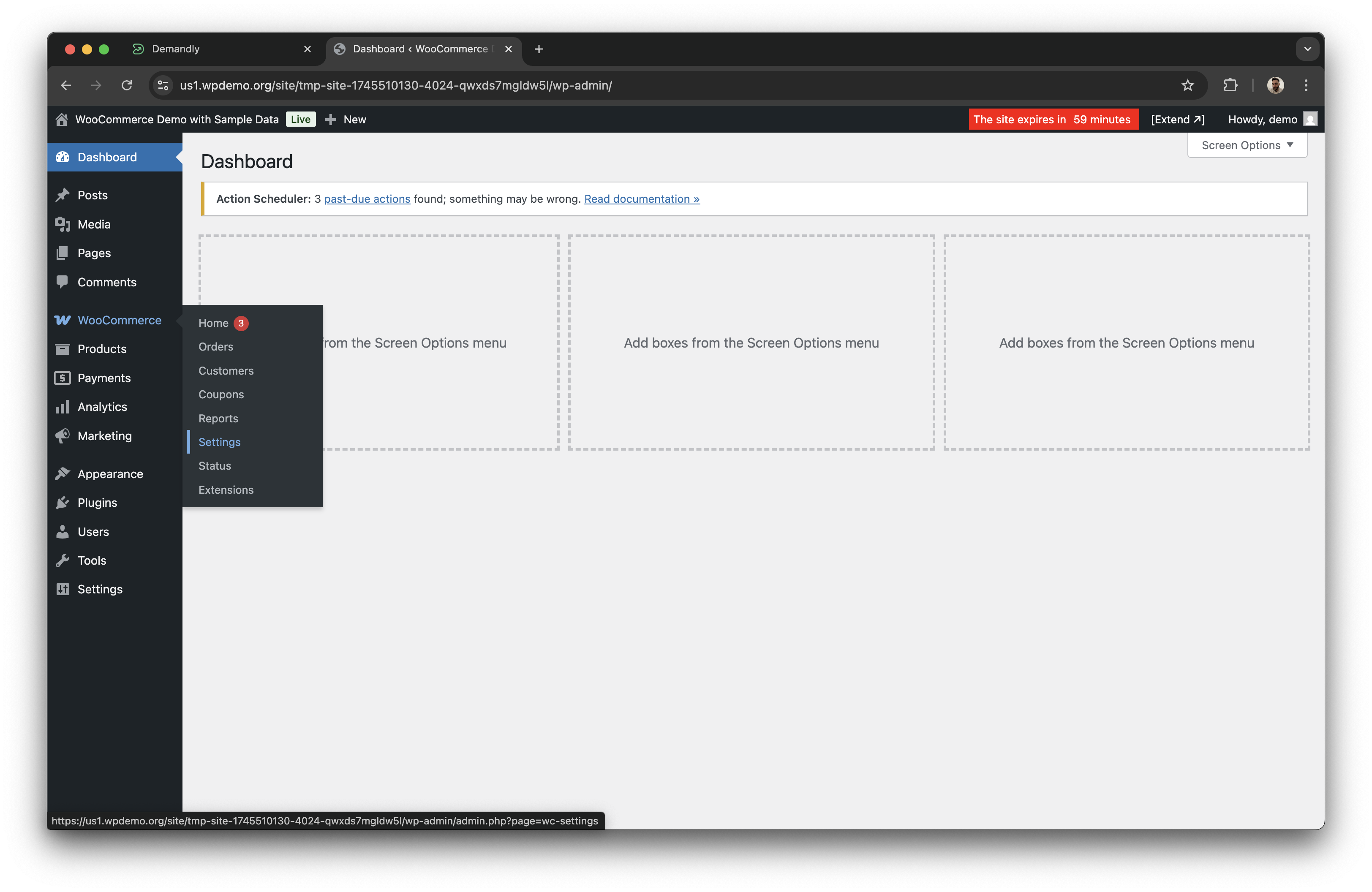 WordPress admin navigation