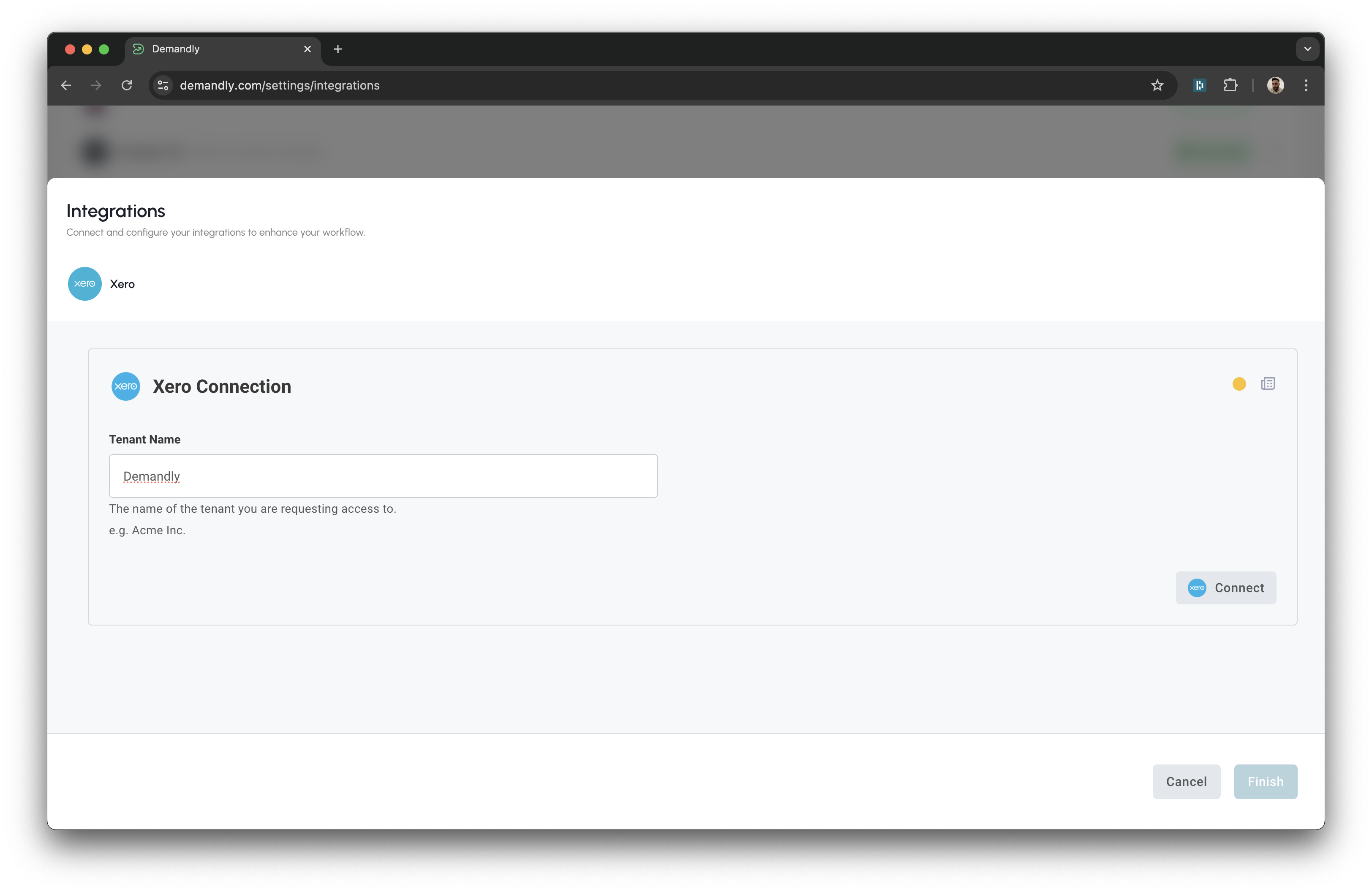 Demandly tenant name entry